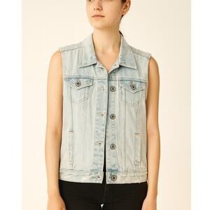 Abercrombie & Fitch Light Wash Distressed Denim Vest Women's Size Large